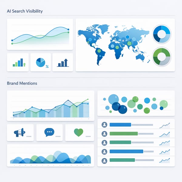 Clean dashboard displaying AI search visibility metrics and brand mention analytics